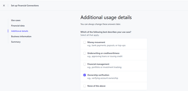 Instructions on how to setup Financial Connections for Instant Bank Verification