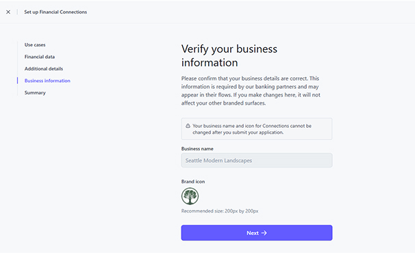 Instructions on how to setup Financial Connections for Instant Bank Verification